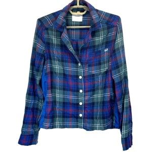 Abercrombie & Fitch Sleepwear Woman Sz XS Top Flannel Plaid Button Up Side Panel
